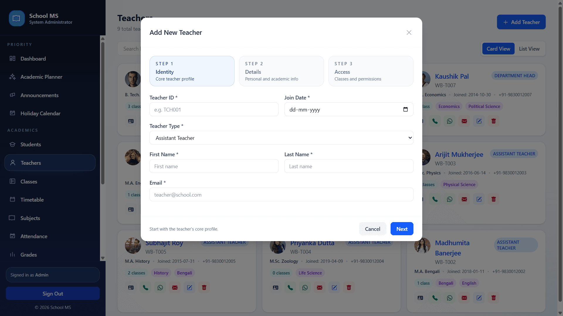 Add teacher modal
